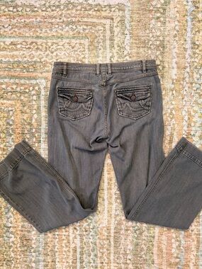 CAbi Women's Boot Cut Midrise Jeans in a grayish blue.  Size 8